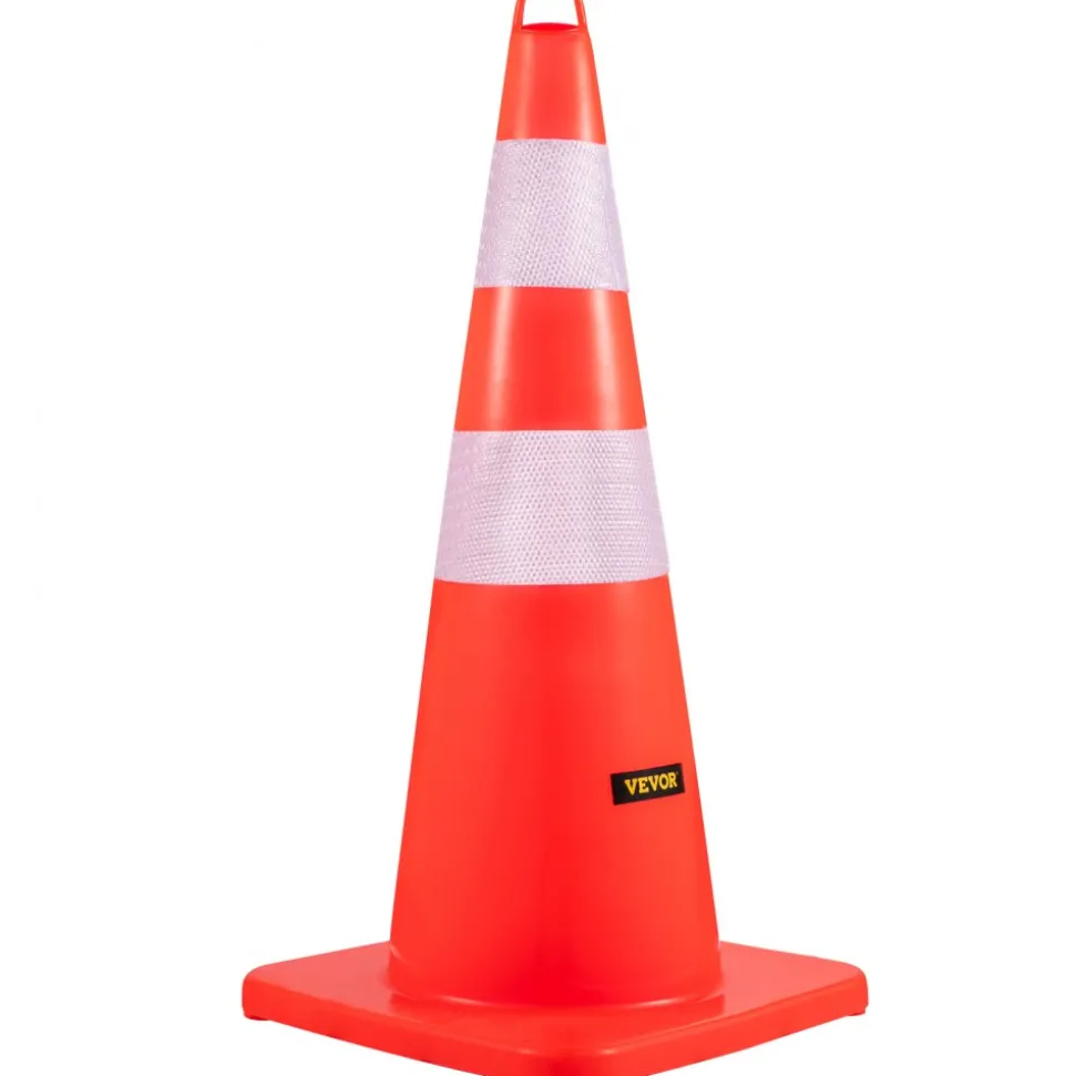 VEVOR Safety Cones, 10PCS 28" Traffic Cones, PVC Orange Construction Cones, 2 Reflective Collars Traffic Cones with Weighted Base and Hand-Held Ring Used for Traffic Control, Driveway Road Parking