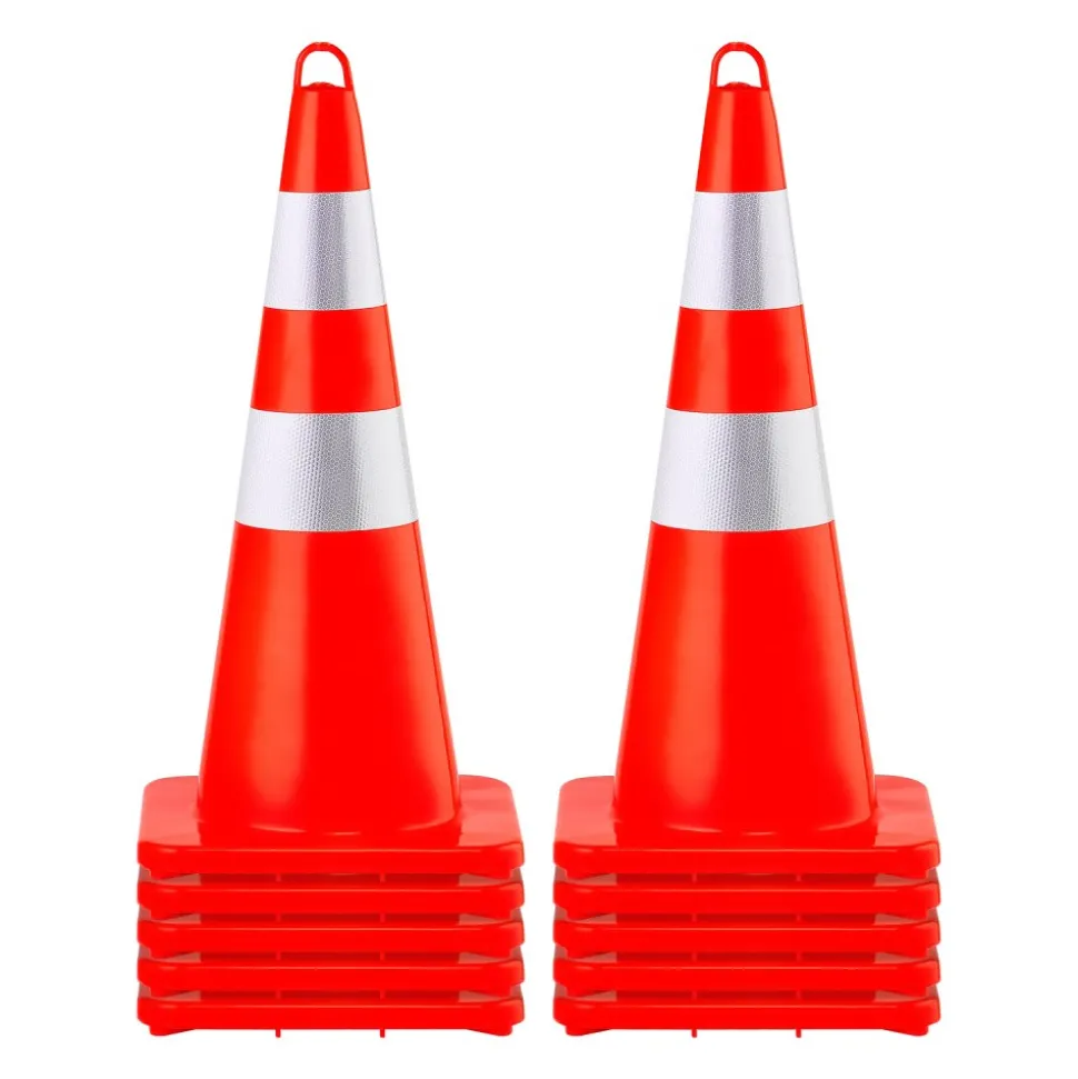 VEVOR Safety Cones, 10PCS 28" Traffic Cones, PVC Orange Construction Cones, 2 Reflective Collars Traffic Cones with Weighted Base and Hand-Held Ring Used for Traffic Control, Driveway Road Parking