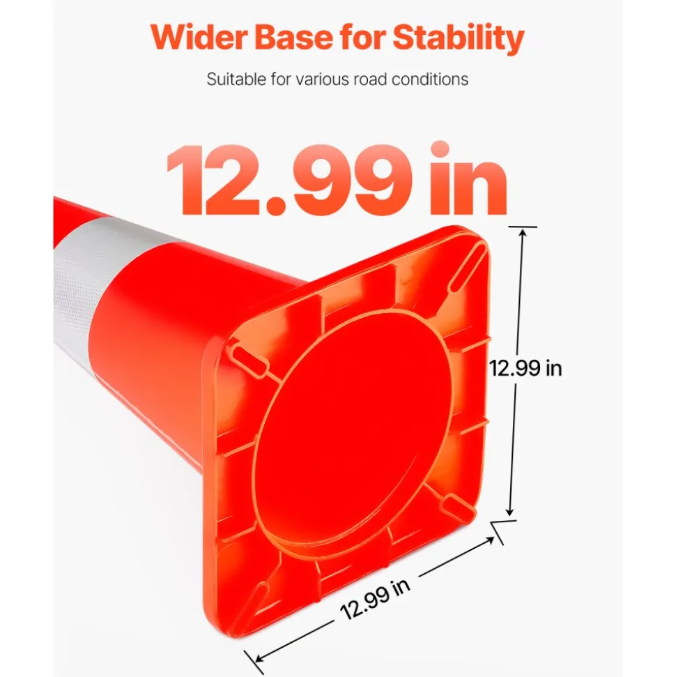 VEVOR Safety Cones, 12 x 28" Traffic Cones, PVC Orange Construction Cones, 2 Reflective Collars Traffic Cones with Weighted Base and Hand-Held Ring Used for Traffic Control, Driveway Road Parking