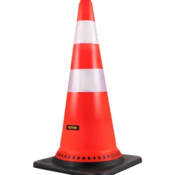 VEVOR Safety Cones, 8 x 30" Traffic Cones, PVC Orange Construction Cones, Reflective Collars Traffic Cones with Black Weighted Base Used for Traffic Control, Driveway Road Parking and School Improvem