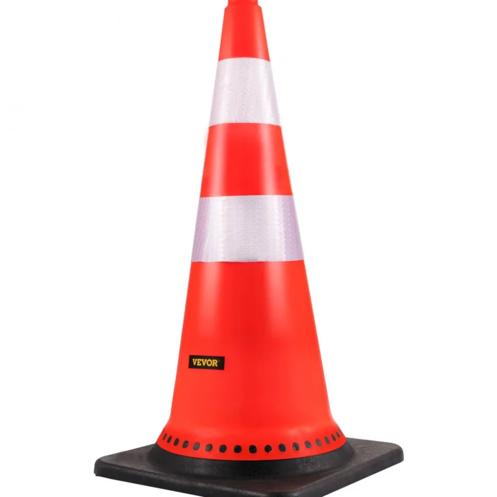 VEVOR Safety Cones, 8 x 30" Traffic Cones, PVC Orange Construction Cones, Reflective Collars Traffic Cones with Black Weighted Base Used for Traffic Control, Driveway Road Parking and School Improvem