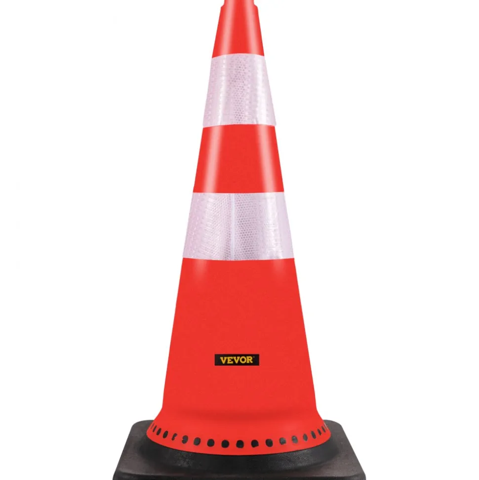 VEVOR Safety Cones, 8 x 30" Traffic Cones, PVC Orange Construction Cones, Reflective Collars Traffic Cones with Black Weighted Base Used for Traffic Control, Driveway Road Parking and School Improvem