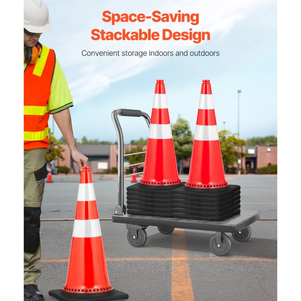 VEVOR Safety Cones, 8 x 30" Traffic Cones, PVC Orange Construction Cones, Reflective Collars Traffic Cones with Black Weighted Base Used for Traffic Control, Driveway Road Parking and School Improvem