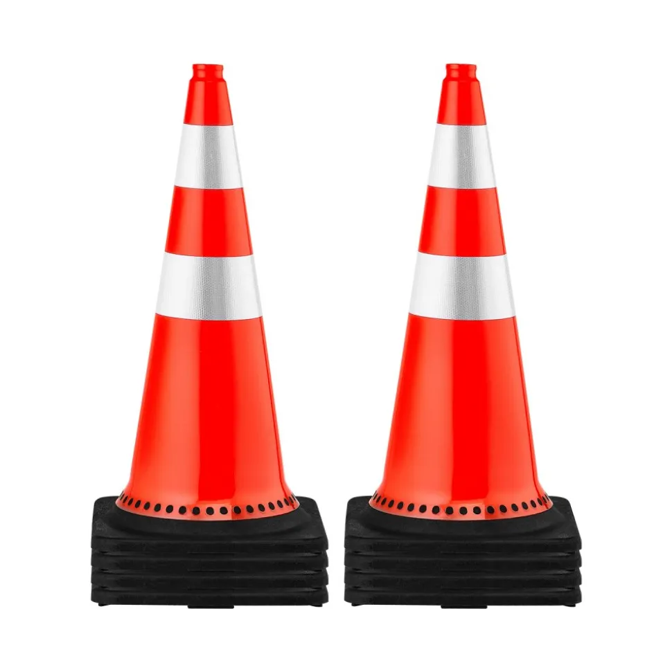 VEVOR Safety Cones, 8 x 30" Traffic Cones, PVC Orange Construction Cones, Reflective Collars Traffic Cones with Black Weighted Base Used for Traffic Control, Driveway Road Parking and School Improvem