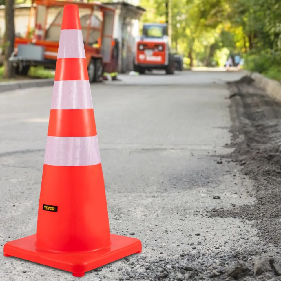 VEVOR Safety Cones, 6 x 36" Traffic Cones, PVC Orange Construction Cones, Reflective Collars Traffic Cones with Weighted Base Used for Traffic Control, Driveway Road Parking and School Improvement