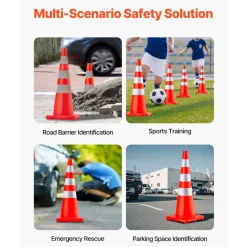 VEVOR Safety Cones, 6 x 36" Traffic Cones, PVC Orange Construction Cones, Reflective Collars Traffic Cones with Weighted Base Used for Traffic Control, Driveway Road Parking and School Improvement