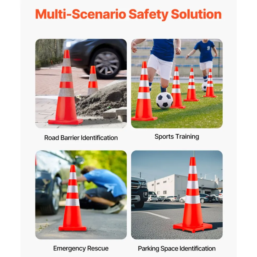 VEVOR Safety Cones, 6 x 36" Traffic Cones, PVC Orange Construction Cones, Reflective Collars Traffic Cones with Weighted Base Used for Traffic Control, Driveway Road Parking and School Improvement