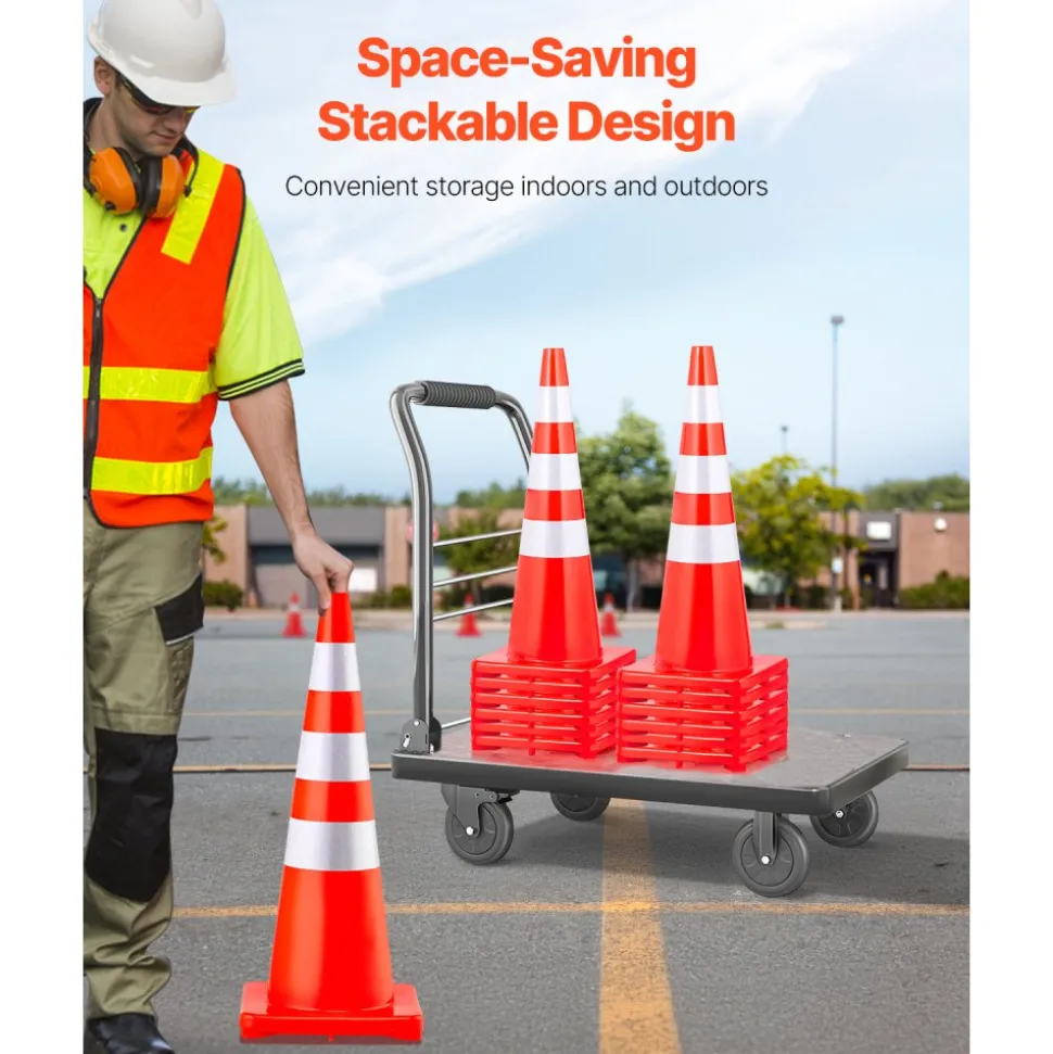 VEVOR Safety Cones, 6 x 36" Traffic Cones, PVC Orange Construction Cones, Reflective Collars Traffic Cones with Weighted Base Used for Traffic Control, Driveway Road Parking and School Improvement