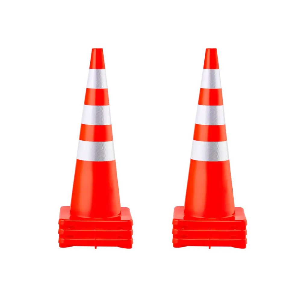 VEVOR Safety Cones, 6 x 36" Traffic Cones, PVC Orange Construction Cones, Reflective Collars Traffic Cones with Weighted Base Used for Traffic Control, Driveway Road Parking and School Improvement