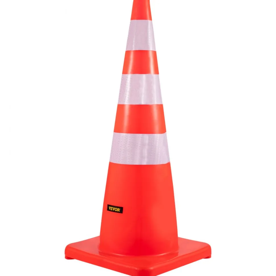 VEVOR Safety Cones, 6 x 36" Traffic Cones, PVC Orange Construction Cones, Reflective Collars Traffic Cones with Weighted Base Used for Traffic Control, Driveway Road Parking and School Improvement