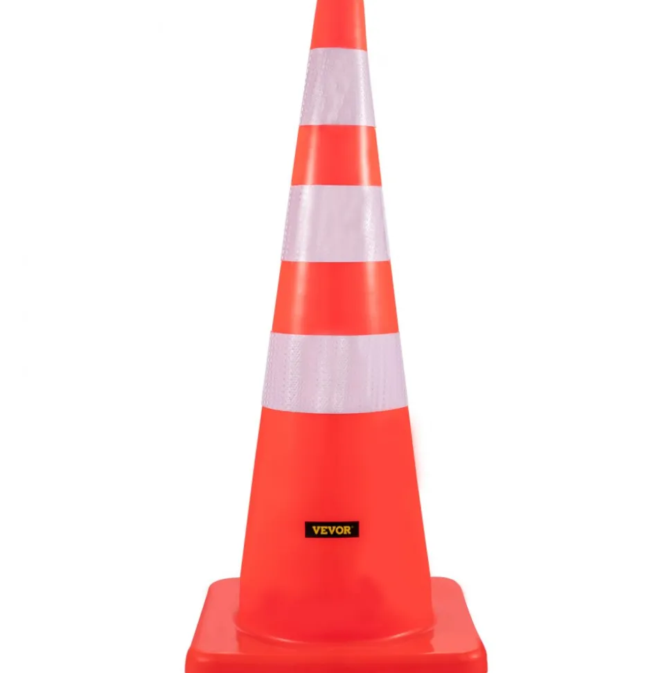 VEVOR Safety Cones, 6 x 36" Traffic Cones, PVC Orange Construction Cones, Reflective Collars Traffic Cones with Weighted Base Used for Traffic Control, Driveway Road Parking and School Improvement