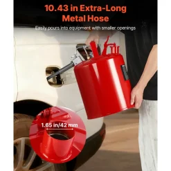 VEVOR Safety Gas Can, 5 Gallon Type II Red Safety Can for Gasoline with Stainless Steel Flame Arrester, Self-Closing Lid & Flexible Metal Spout, Carbon Steel Flammable Storage with Ergonomic Handle