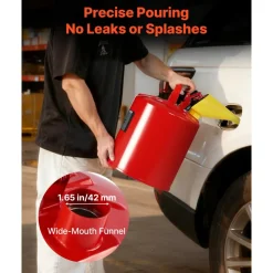 VEVOR Safety Gas Can, 5 Gallon Type I Red Safety Can for Gasoline with Stainless Steel Flame Arrester, Self-Closing Lid, and PE Funnel, Carbon Steel Flammable Storage Container with Ergonomic Handle