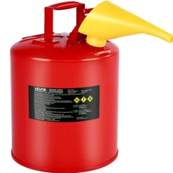 VEVOR Safety Gas Can, 5 Gallon Type I Red Safety Can for Gasoline with Stainless Steel Flame Arrester, Self-Closing Lid, and PE Funnel, Carbon Steel Flammable Storage Container with Ergonomic Handle