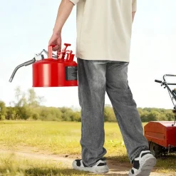 VEVOR Safety Gas Can, 2.5 Gallon Type II Red Safety Can for Gasoline with Stainless Steel Flame Arrester, Self-Closing Lid & Flexible Metal Spout, Carbon Steel Flammable Storage with Ergonomic Handle