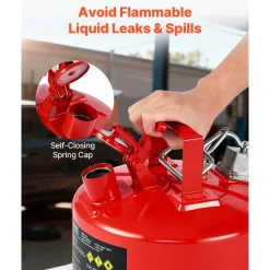 VEVOR Safety Gas Can, 2.5 Gallon Type II Red Safety Can for Gasoline with Stainless Steel Flame Arrester, Self-Closing Lid & Flexible Metal Spout, Carbon Steel Flammable Storage with Ergonomic Handle