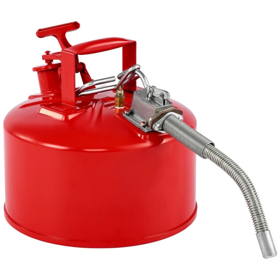 VEVOR Safety Gas Can, 2.5 Gallon Type II Red Safety Can for Gasoline with Stainless Steel Flame Arrester, Self-Closing Lid & Flexible Metal Spout, Carbon Steel Flammable Storage with Ergonomic Handle