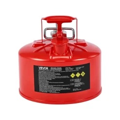 VEVOR Safety Gas Can, 2.5 Gallon Type II Red Safety Can for Gasoline with Stainless Steel Flame Arrester, Self-Closing Lid & Flexible Metal Spout, Carbon Steel Flammable Storage with Ergonomic Handle