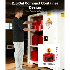 VEVOR Safety Gas Can, 2.5 Gallon Type I Red Safety Can for Gasoline with Stainless Steel Flame Arrester, Self-Closing Lid, and PE Funnel, Carbon Steel Flammable Storage Container with Ergonomic Handle
