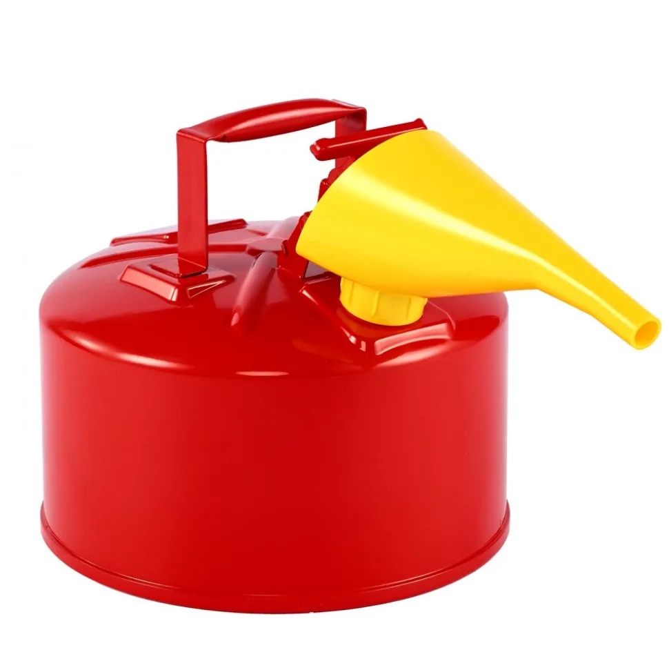 VEVOR Safety Gas Can, 2.5 Gallon Type I Red Safety Can for Gasoline with Stainless Steel Flame Arrester, Self-Closing Lid, and PE Funnel, Carbon Steel Flammable Storage Container with Ergonomic Handle