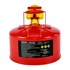 VEVOR Safety Gas Can, 2.5 Gallon Type I Red Safety Can for Gasoline with Stainless Steel Flame Arrester, Self-Closing Lid, and PE Funnel, Carbon Steel Flammable Storage Container with Ergonomic Handle