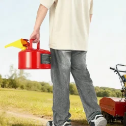 VEVOR Safety Gas Can, 2.5 Gallon Type I Red Safety Can for Gasoline with Stainless Steel Flame Arrester, Self-Closing Lid, and PE Funnel, Carbon Steel Flammable Storage Container with Ergonomic Handle