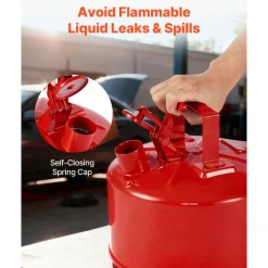 VEVOR Safety Gas Can, 2.5 Gallon Type I Red Safety Can for Gasoline with Stainless Steel Flame Arrester, Self-Closing Lid, and PE Funnel, Carbon Steel Flammable Storage Container with Ergonomic Handle