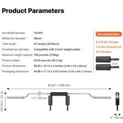 VEVOR Safety Squat Bar, 700 LBS Fitness Squat  Bar, Safety Squat Bar Attachment with Shoulder and Arm Pads, 28mm Diameter Weight Bar, Ideal for Front Squats, Lunges, Rehab, Physical Therapy