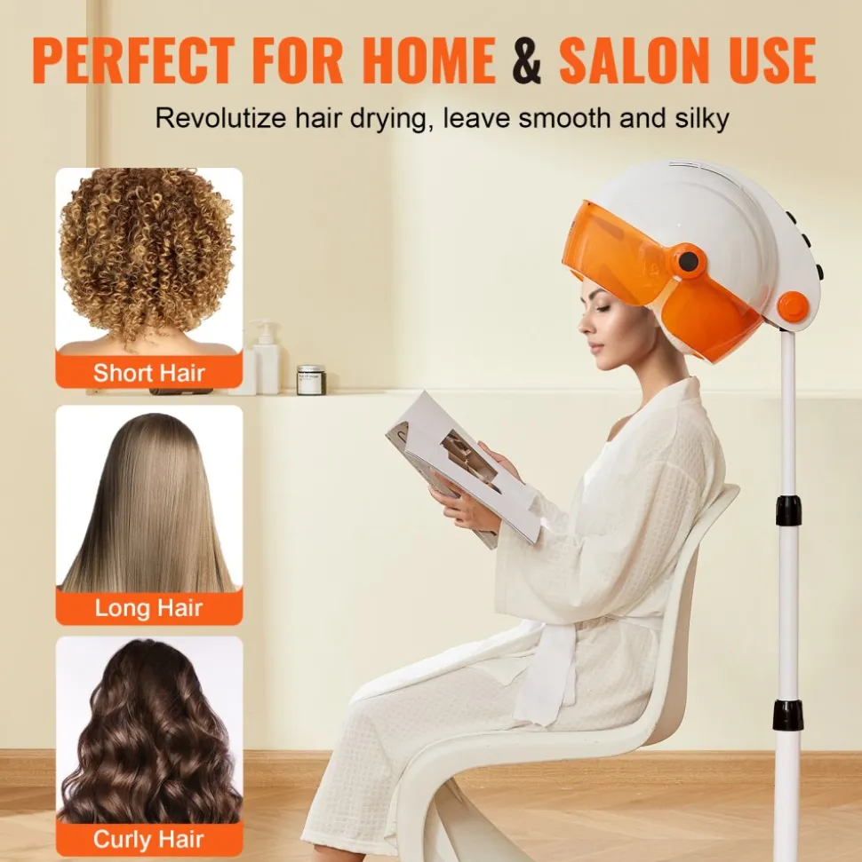 VEVOR Salon-Grade Hair Dryer, 1875W Powerful Stand Dryer, Adjustable Timer & 3 Heat/Speed Options, Mobile Base with Wheels for Salon & Home Use