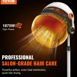 VEVOR Salon-Grade Hair Dryer, 1875W Powerful Stand Dryer, Adjustable Timer & 3 Heat/Speed Options, Mobile Base with Wheels for Salon & Home Use