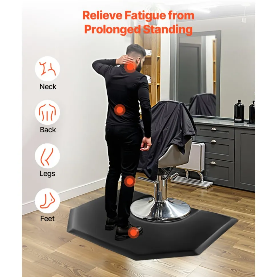 VEVOR Salon Mat for Hair Stylist, 4 x 5 FT Hexagon Salon Chair Mat Anti Fatigue, 1-inch Thickened Barber Shop Floor Mat with Round Cut Out, Easy-to-Clean PVC Surface & Anti-Trip Beveled Edges