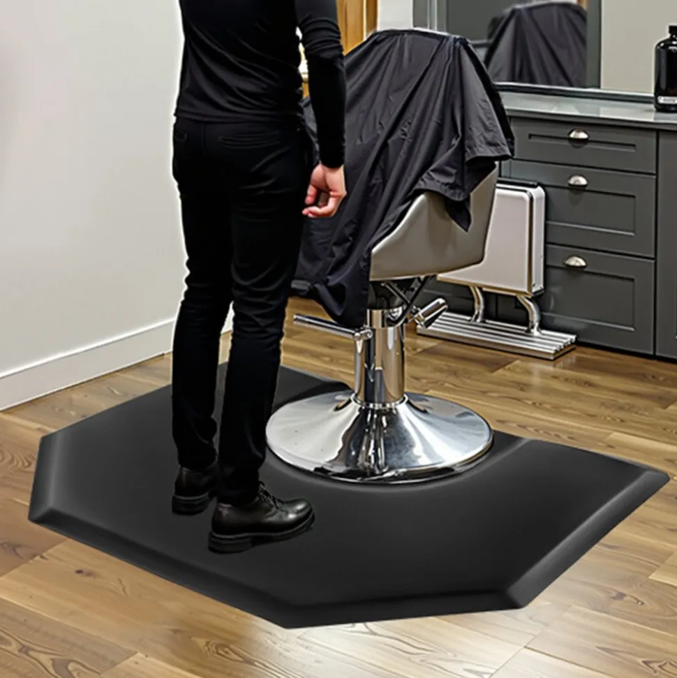 VEVOR Salon Mat for Hair Stylist, 4 x 5 FT Hexagon Salon Chair Mat Anti Fatigue, 1-inch Thickened Barber Shop Floor Mat with Round Cut Out, Easy-to-Clean PVC Surface & Anti-Trip Beveled Edges