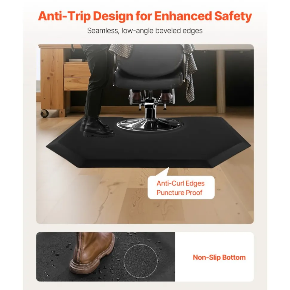 VEVOR Salon Mat for Hair Stylist, 4 x 5 FT Hexagon Salon Chair Mat Anti Fatigue, 1-inch Thickened Barber Shop Floor Mat with Round Cut Out, Easy-to-Clean PVC Surface & Anti-Trip Beveled Edges