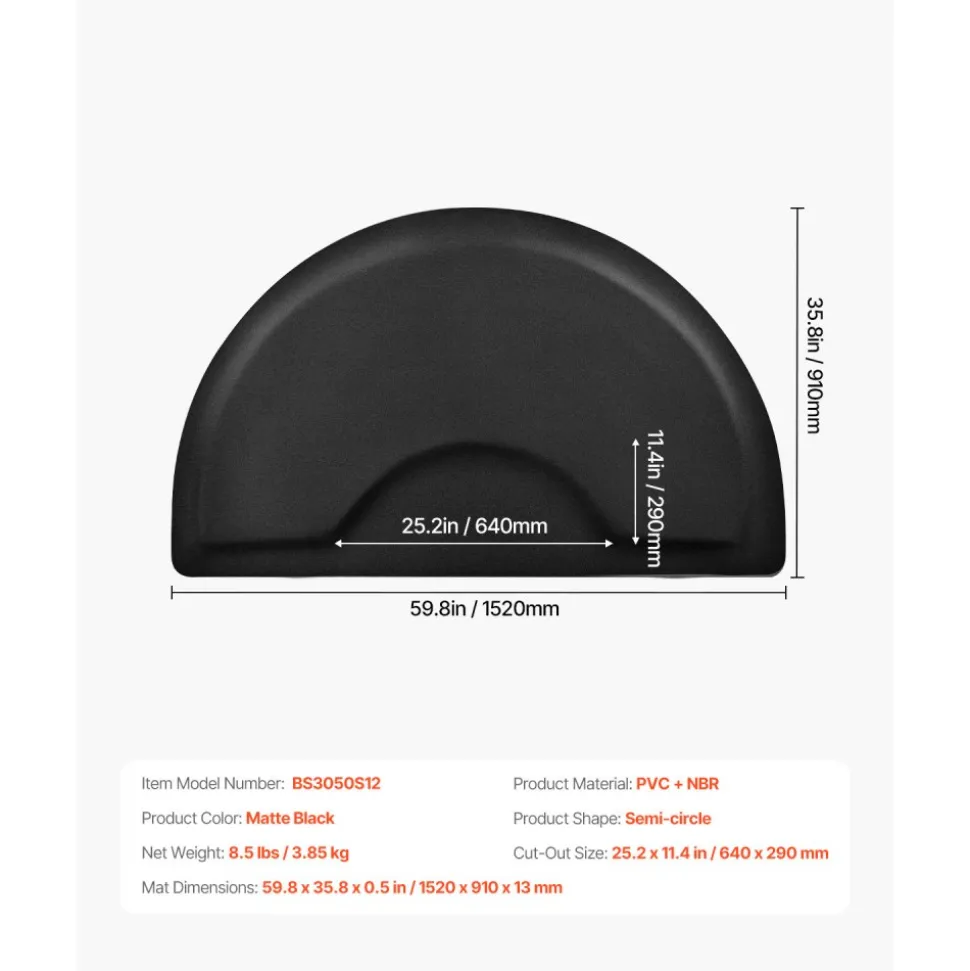 VEVOR Salon Mat for Hair Stylist, 3 x 5 FT Semi-circle Salon Chair Mat, 1/2-inch Thickened Anti Fatigue Barber Shop Floor Mat with Round Cut Out, Easy-to-Clean PVC Surface & Anti-Trip Beveled Edges