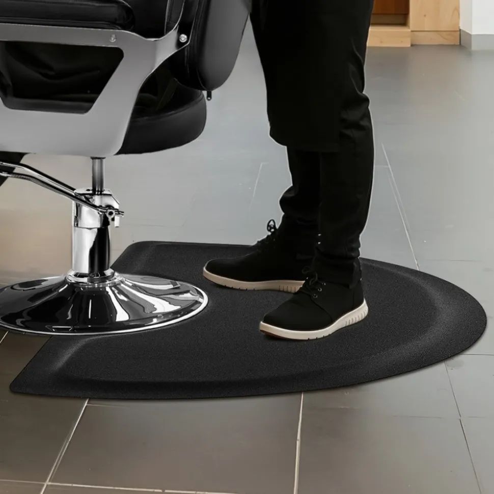 VEVOR Salon Mat for Hair Stylist, 3 x 5 FT Semi-circle Salon Chair Mat, 1/2-inch Thickened Anti Fatigue Barber Shop Floor Mat with Round Cut Out, Easy-to-Clean PVC Surface & Anti-Trip Beveled Edges