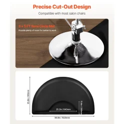 VEVOR Salon Mat for Hair Stylist, 3 x 5 FT Semi-circle Salon Chair Mat, 1/2-inch Thickened Anti Fatigue Barber Shop Floor Mat with Round Cut Out, Easy-to-Clean PVC Surface & Anti-Trip Beveled Edges