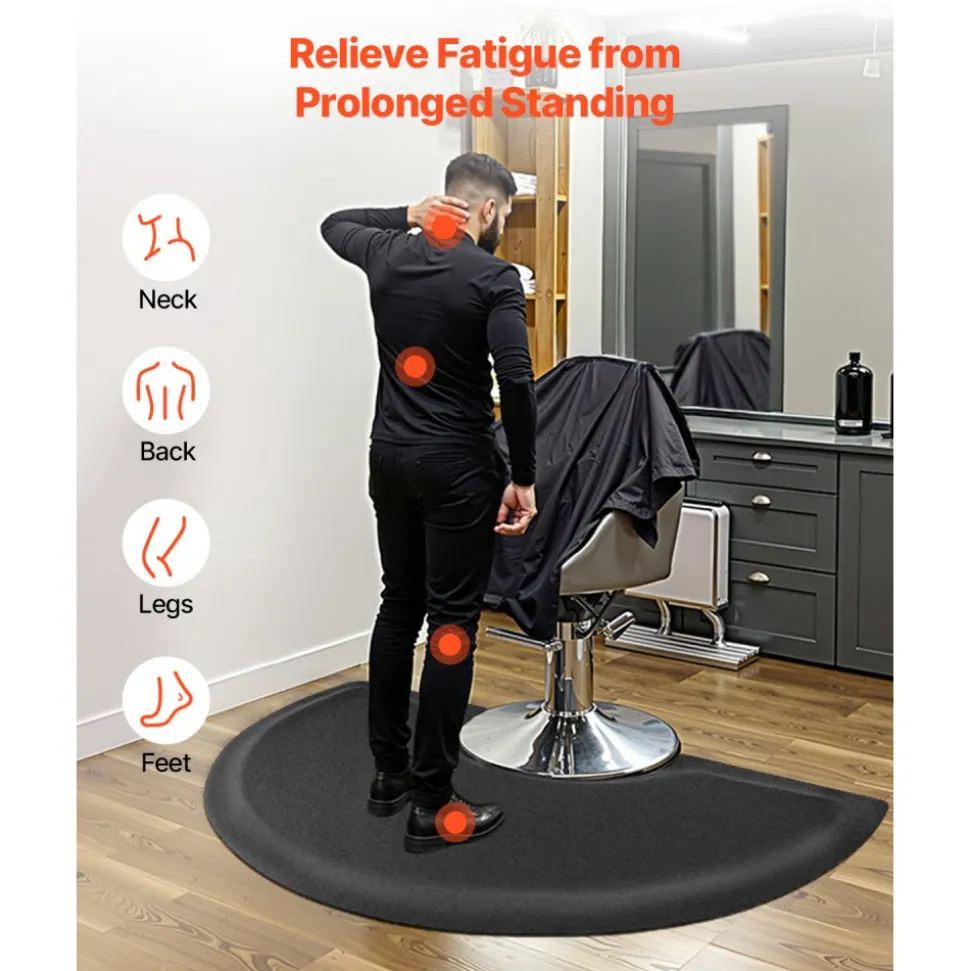 VEVOR Salon Mat for Hair Stylist, 3 x 5 FT Semi-circle Salon Chair Mat, 1/2-inch Thickened Anti Fatigue Barber Shop Floor Mat with Round Cut Out, Easy-to-Clean PVC Surface & Anti-Trip Beveled Edges