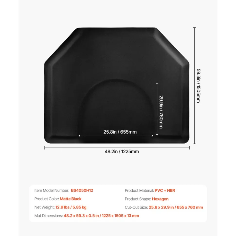 VEVOR Salon Mat for Hair Stylist, 3 x 4 FT Semi-circle Salon Chair Mat, 1-inch Thickened Anti Fatigue Barber Shop Floor Mat with Round Cut Out, Easy-to-Clean PVC Surface & Anti-Trip Beveled Edges