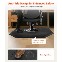 VEVOR Salon Mat for Hair Stylist, 3 x 4 FT Semi-circle Salon Chair Mat, 1-inch Thickened Anti Fatigue Barber Shop Floor Mat with Round Cut Out, Easy-to-Clean PVC Surface & Anti-Trip Beveled Edges