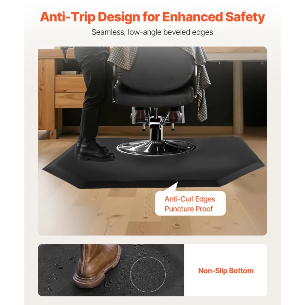 VEVOR Salon Mat for Hair Stylist, 3 x 4 FT Semi-circle Salon Chair Mat, 1-inch Thickened Anti Fatigue Barber Shop Floor Mat with Round Cut Out, Easy-to-Clean PVC Surface & Anti-Trip Beveled Edges