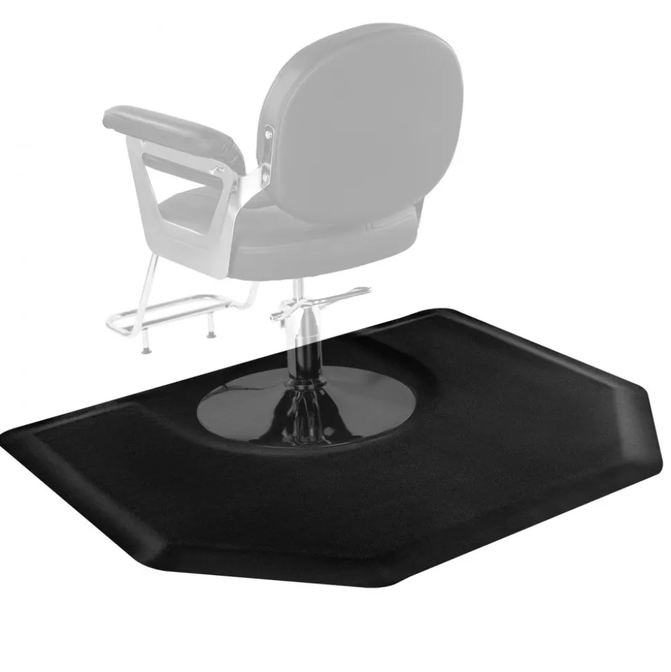 VEVOR Salon Mat for Hair Stylist, 3 x 4 FT Semi-circle Salon Chair Mat, 1-inch Thickened Anti Fatigue Barber Shop Floor Mat with Round Cut Out, Easy-to-Clean PVC Surface & Anti-Trip Beveled Edges