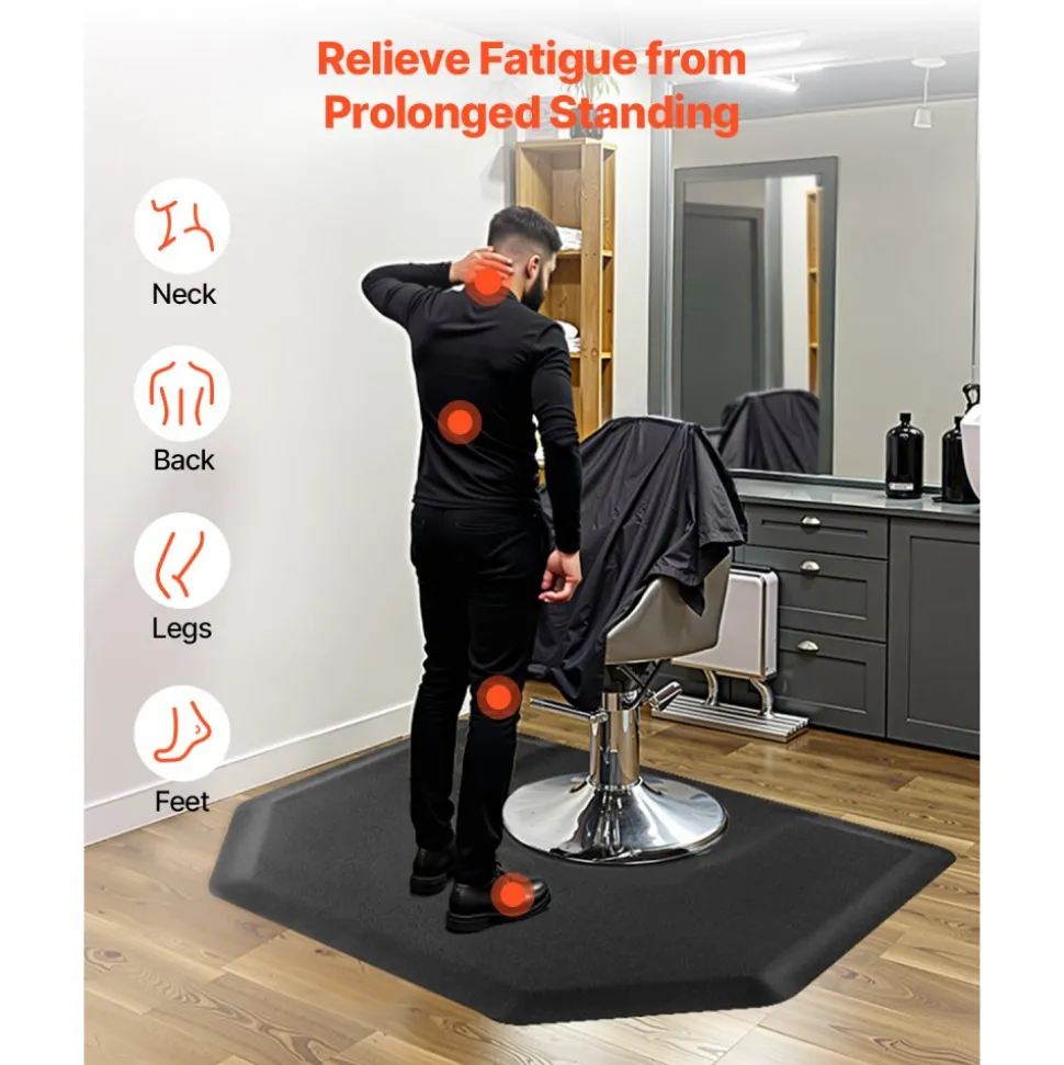 VEVOR Salon Mat for Hair Stylist, 3 x 4 FT Semi-circle Salon Chair Mat, 1-inch Thickened Anti Fatigue Barber Shop Floor Mat with Round Cut Out, Easy-to-Clean PVC Surface & Anti-Trip Beveled Edges