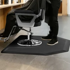 VEVOR Salon Mat for Hair Stylist, 3 x 4 FT Semi-circle Salon Chair Mat, 1-inch Thickened Anti Fatigue Barber Shop Floor Mat with Round Cut Out, Easy-to-Clean PVC Surface & Anti-Trip Beveled Edges
