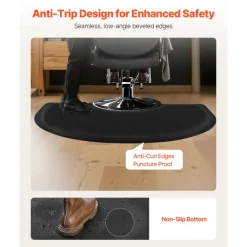 VEVOR Salon Mat for Hair Stylist, 3 x 4 FT Semi-circle Salon Chair Mat, 1/2-inch Thickened Anti Fatigue Barber Shop Floor Mat with Round Cut Out, Easy-to-Clean PVC Surface & Anti-Trip Beveled Edges