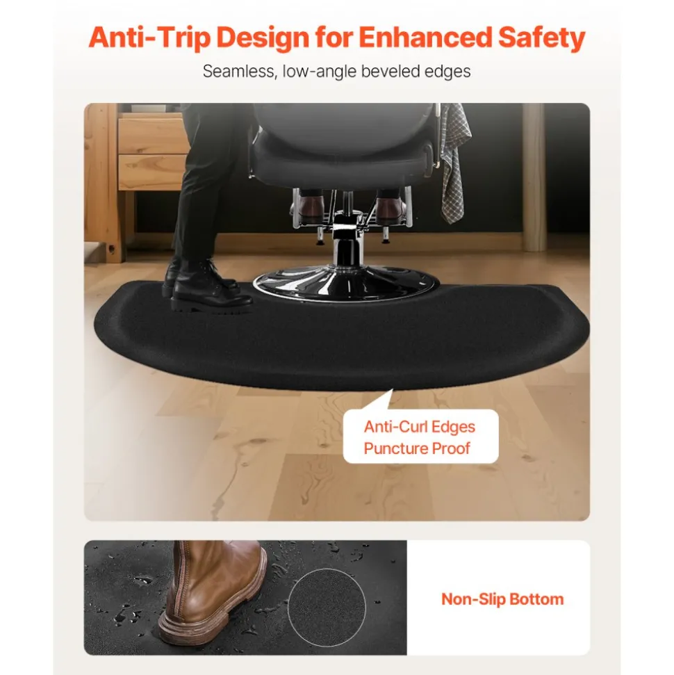 VEVOR Salon Mat for Hair Stylist, 3 x 4 FT Semi-circle Salon Chair Mat, 1/2-inch Thickened Anti Fatigue Barber Shop Floor Mat with Round Cut Out, Easy-to-Clean PVC Surface & Anti-Trip Beveled Edges