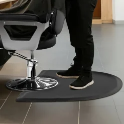 VEVOR Salon Mat for Hair Stylist, 3 x 4 FT Semi-circle Salon Chair Mat, 1/2-inch Thickened Anti Fatigue Barber Shop Floor Mat with Round Cut Out, Easy-to-Clean PVC Surface & Anti-Trip Beveled Edges