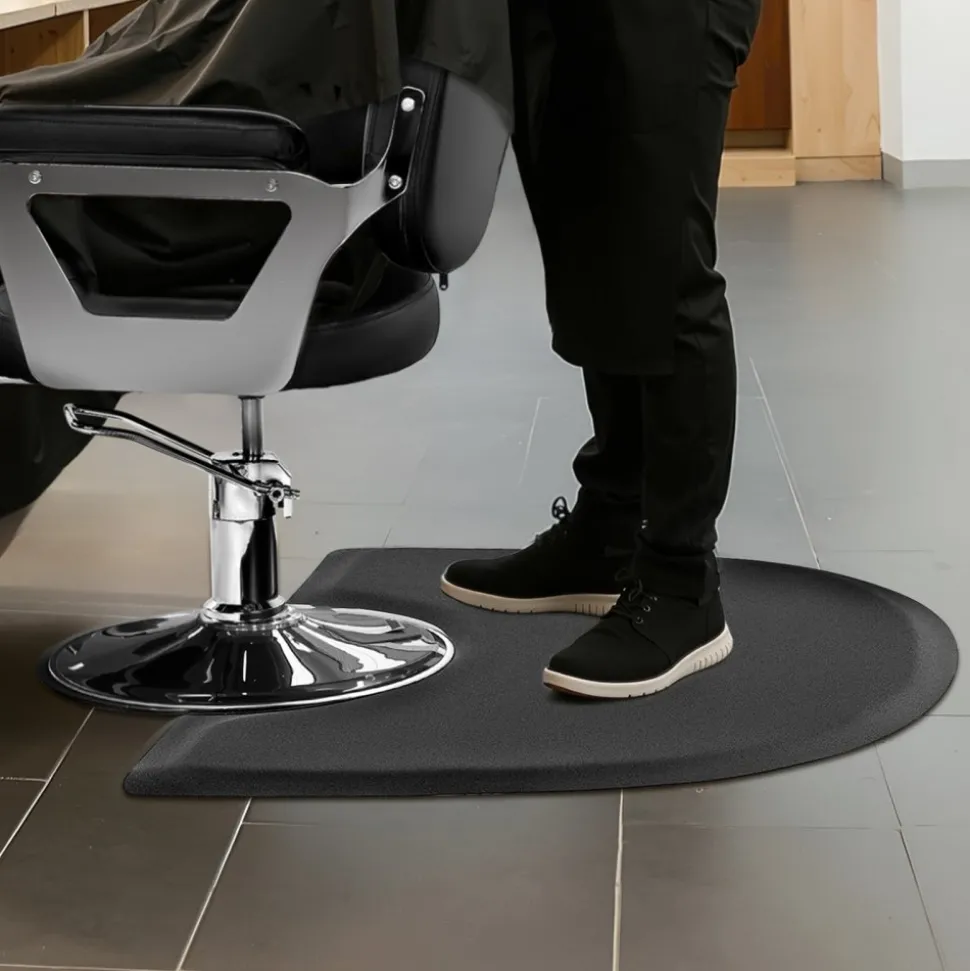 VEVOR Salon Mat for Hair Stylist, 3 x 4 FT Semi-circle Salon Chair Mat, 1/2-inch Thickened Anti Fatigue Barber Shop Floor Mat with Round Cut Out, Easy-to-Clean PVC Surface & Anti-Trip Beveled Edges