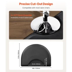 VEVOR Salon Mat for Hair Stylist, 3 x 4 FT Semi-circle Salon Chair Mat, 1/2-inch Thickened Anti Fatigue Barber Shop Floor Mat with Round Cut Out, Easy-to-Clean PVC Surface & Anti-Trip Beveled Edges