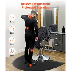 VEVOR Salon Mat for Hair Stylist, 3 x 4 FT Semi-circle Salon Chair Mat, 1/2-inch Thickened Anti Fatigue Barber Shop Floor Mat with Round Cut Out, Easy-to-Clean PVC Surface & Anti-Trip Beveled Edges