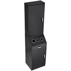 VEVOR Salon Organizer, Station Unit for Hair Professionals, Equipped with 3 Holders for Hair Dryers, Storage Spaces, and a Single Drawer, in Black